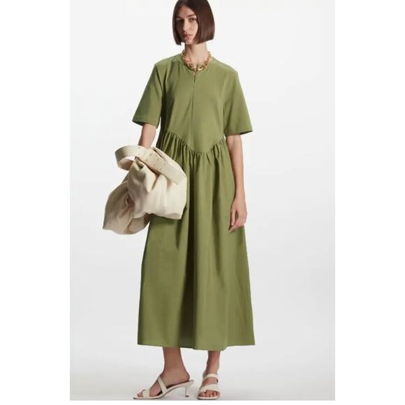 COS Dresses & Skirts - COS Oversized Asymmetric-waist Dress in Olive Sz Small